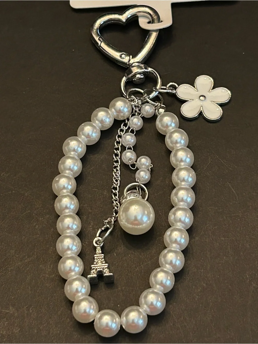 Silver or Gold w/Colored Enamel Flower Faux Pearl Wristlet Keychain Bag Charm